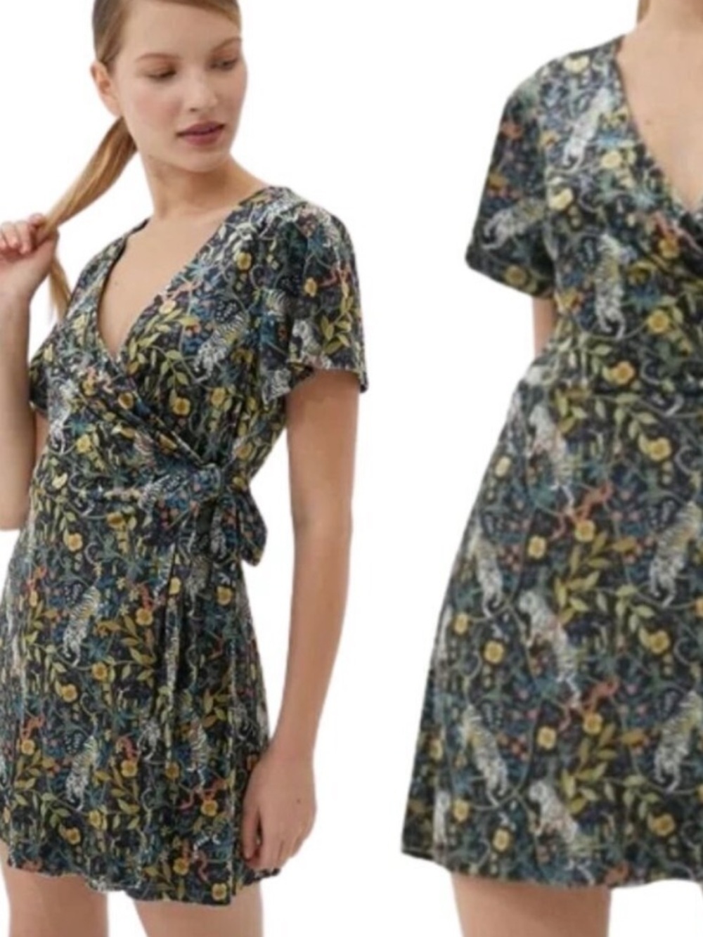 Urban Outfitters Multi Color Velvet White Tiger Tropical Dress Size small